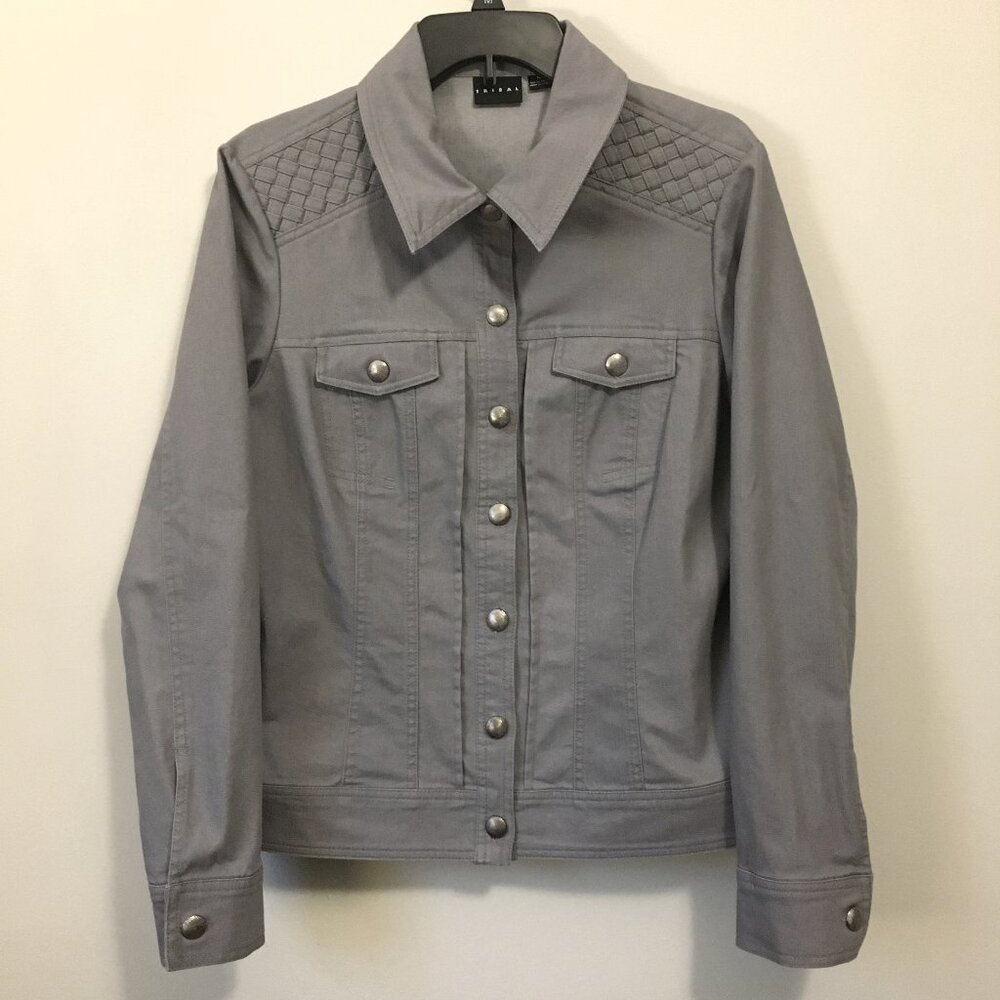 Western Boho Rodeo Clay Grey Braided Denim Tribal Jean Jacket - 12